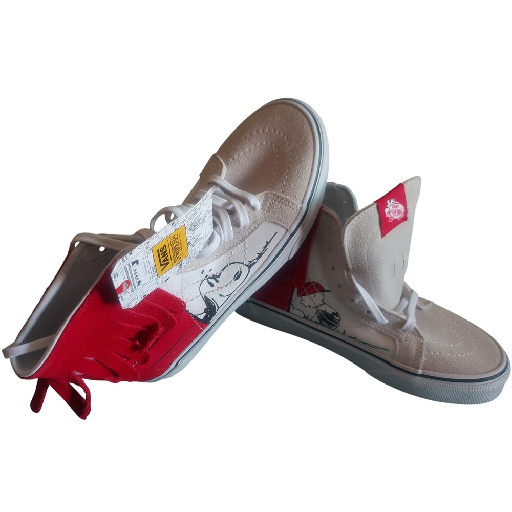Vans Sk8-Hi Moc Peanuts Doghouse Bone Snoopy Red Fringe Sneakers Womens 7 NEW